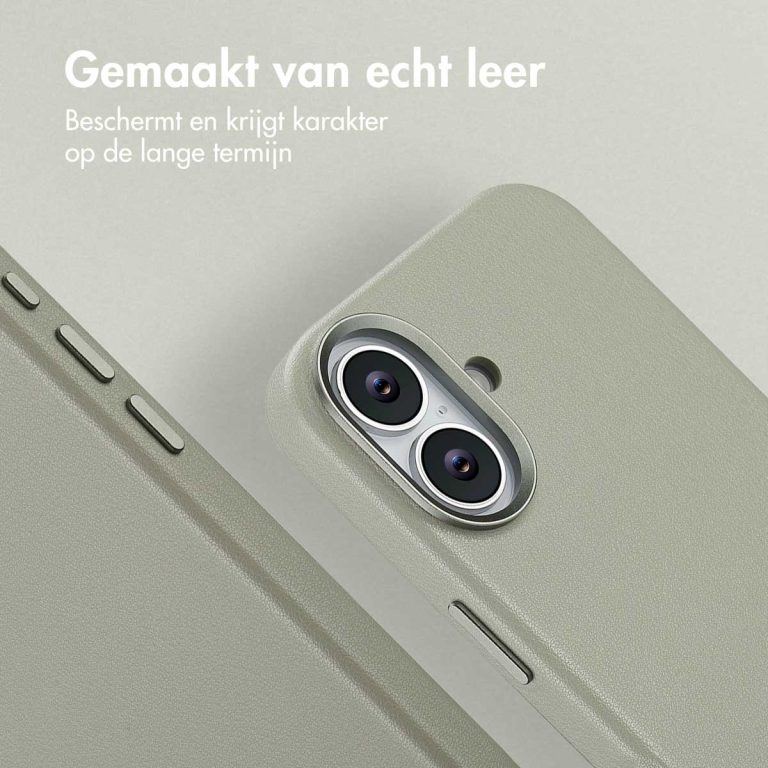 Accezz MagSafe Leather Backcover Apple iPhone 17 - Light Grey - Afbeelding 7