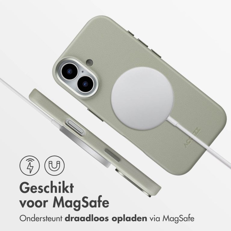 Accezz MagSafe Leather Backcover Apple iPhone 17 - Light Grey - Afbeelding 6