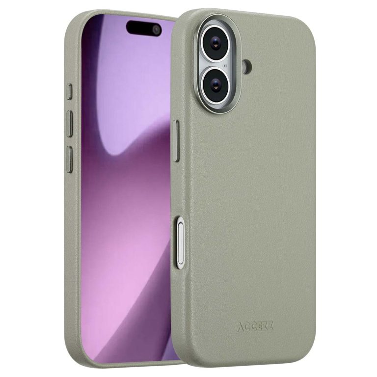 Accezz MagSafe Leather Backcover Apple iPhone 17 - Light Grey - Afbeelding 4