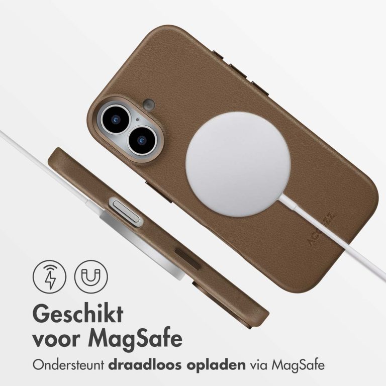Accezz MagSafe Leather Backcover Apple iPhone 17 - Coffee Brown - Afbeelding 5