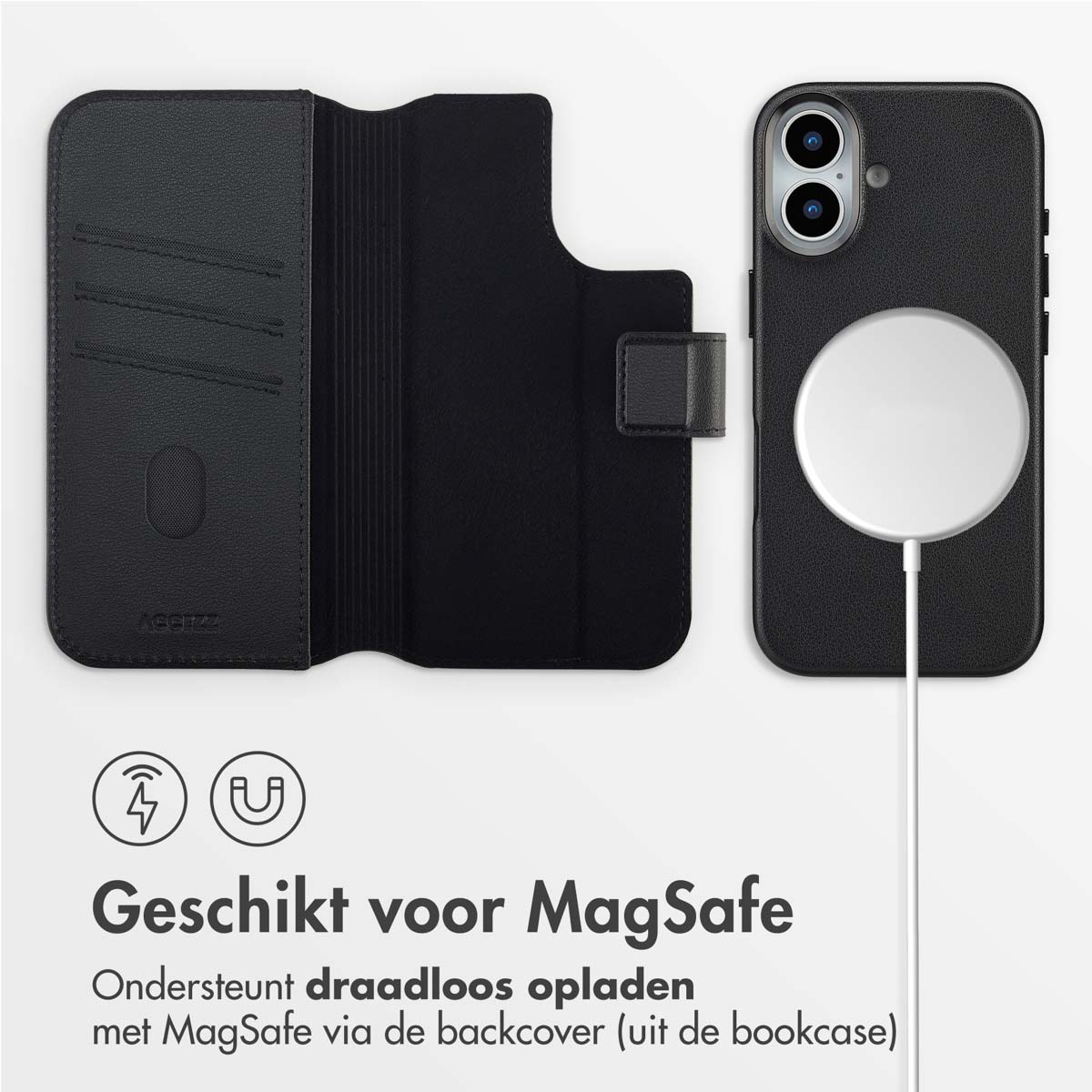Accezz Leather Bookcase 2-in-1 met MagSafe Apple iPhone 17 - Onyx Black - Afbeelding 4