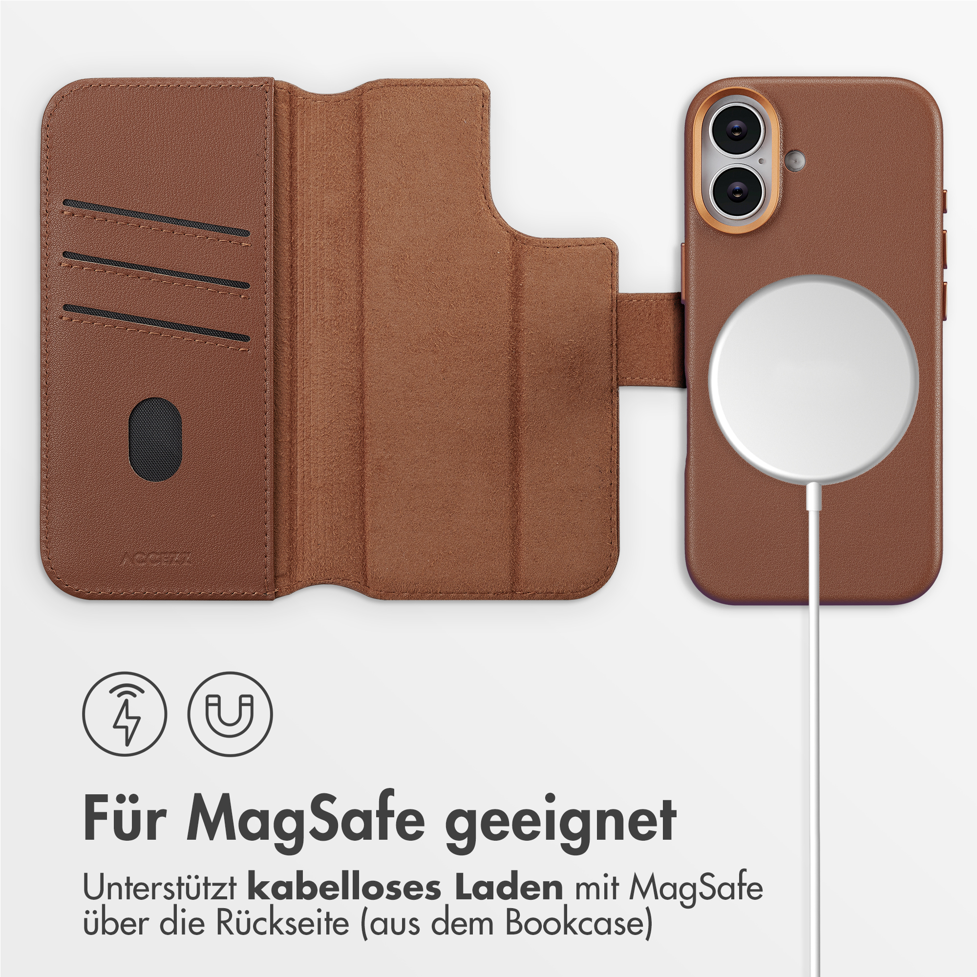 Accezz Leather Bookcase 2-in-1 met MagSafe Apple iPhone 17 - Sienna Brown - Afbeelding 6