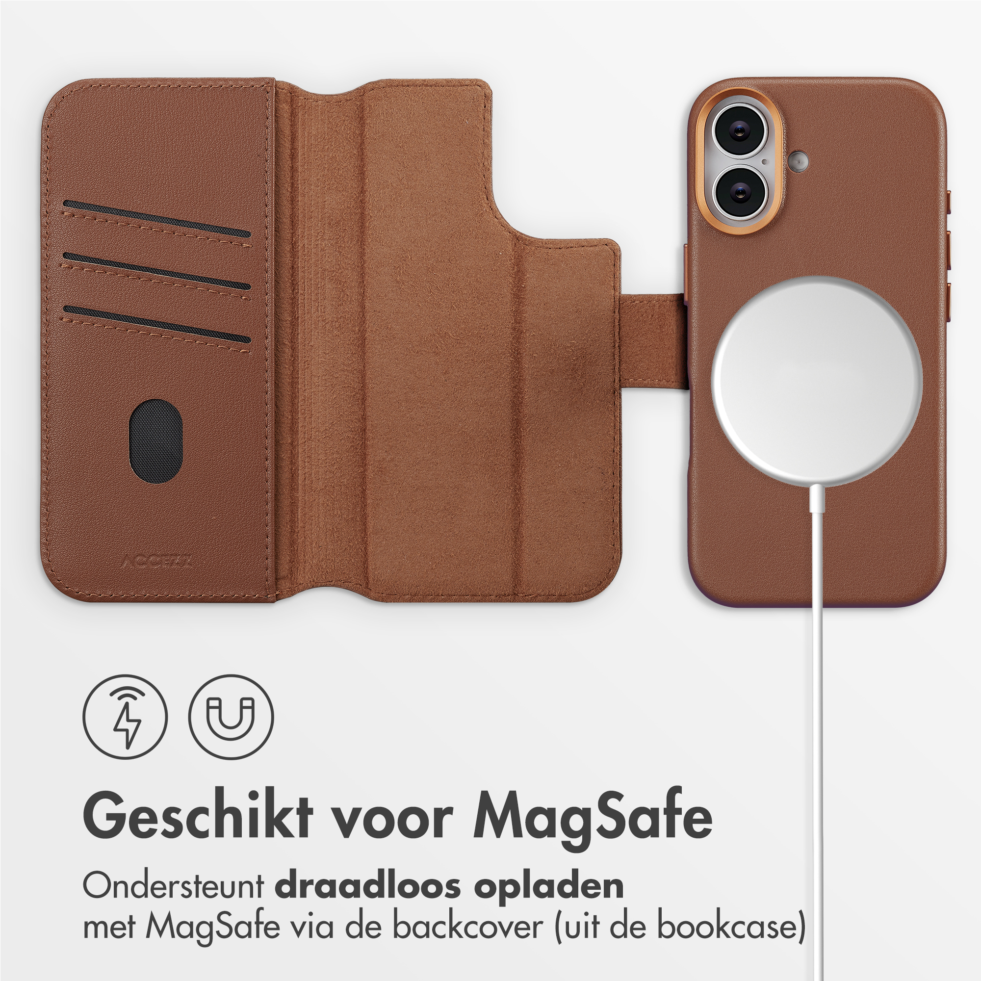 Accezz Leather Bookcase 2-in-1 met MagSafe Apple iPhone 17 - Sienna Brown - Afbeelding 4