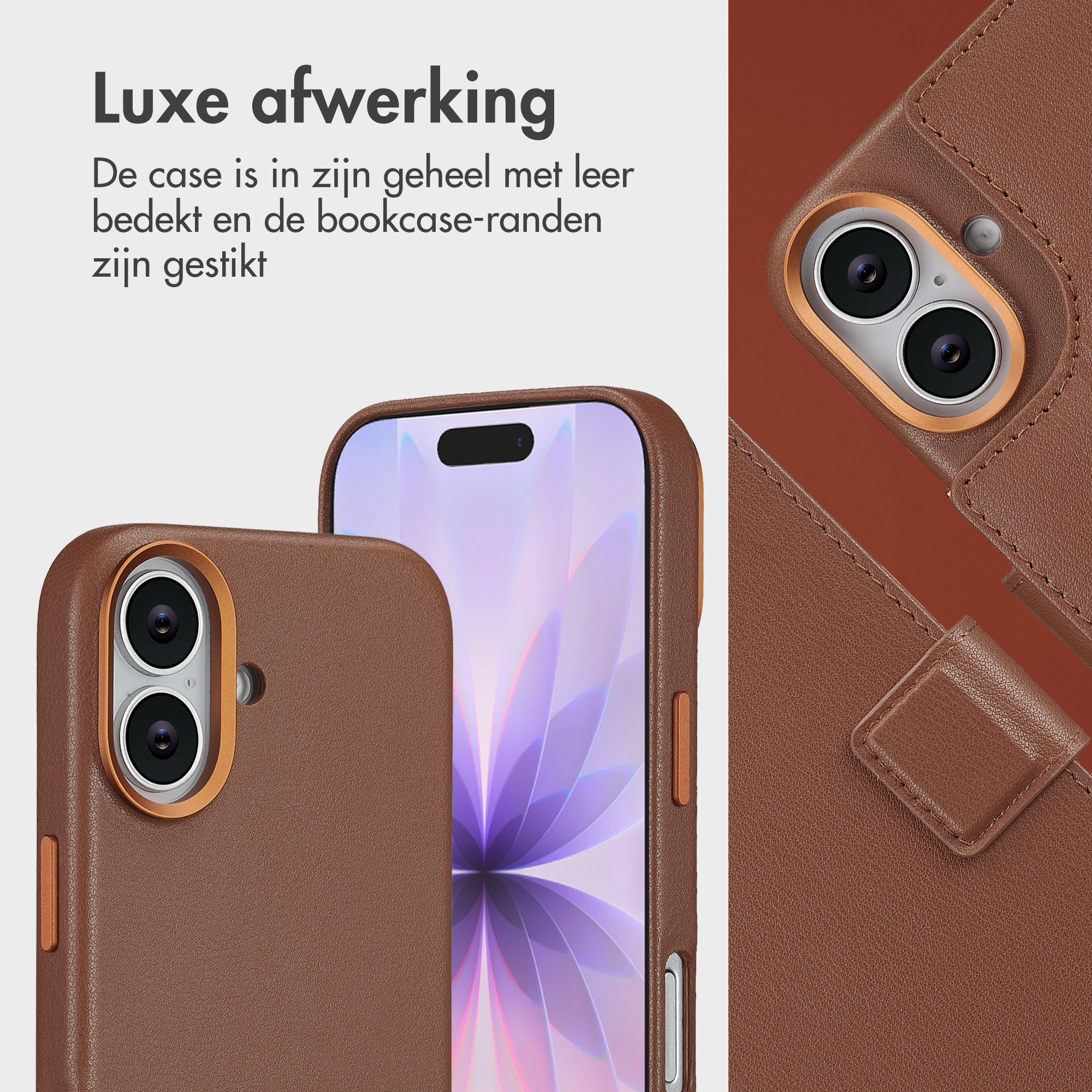 Accezz Leather Bookcase 2-in-1 met MagSafe Apple iPhone 17 - Sienna Brown - Afbeelding 8