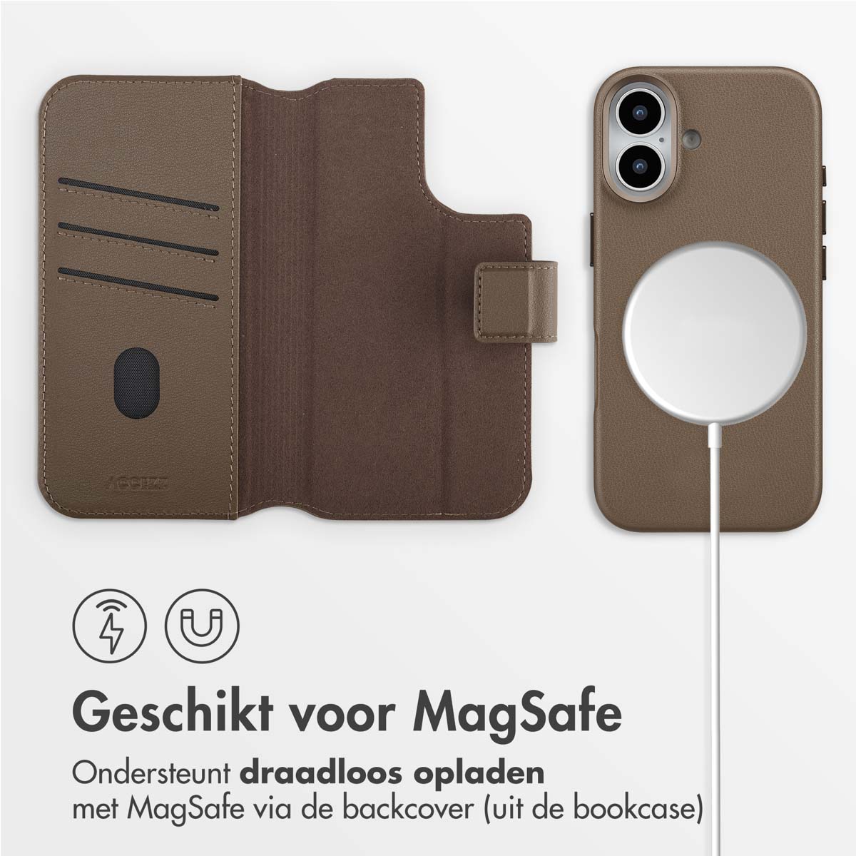 Accezz Leather Bookcase 2-in-1 met MagSafe Apple iPhone 17 - Coffee Brown - Afbeelding 4