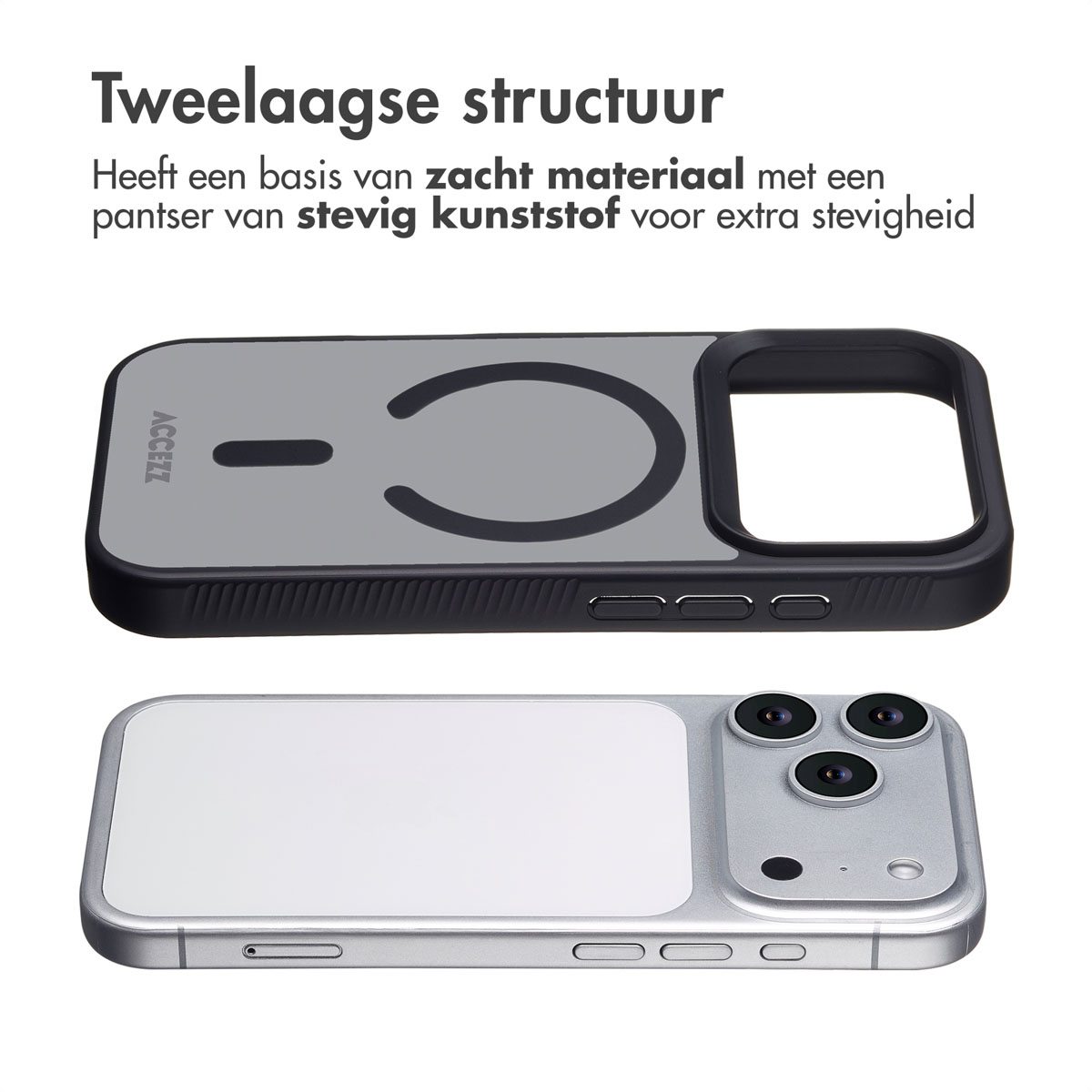 Accezz Rugged Frosted MagSafe Backcover Apple iPhone 17 Pro - Zwart - Afbeelding 5