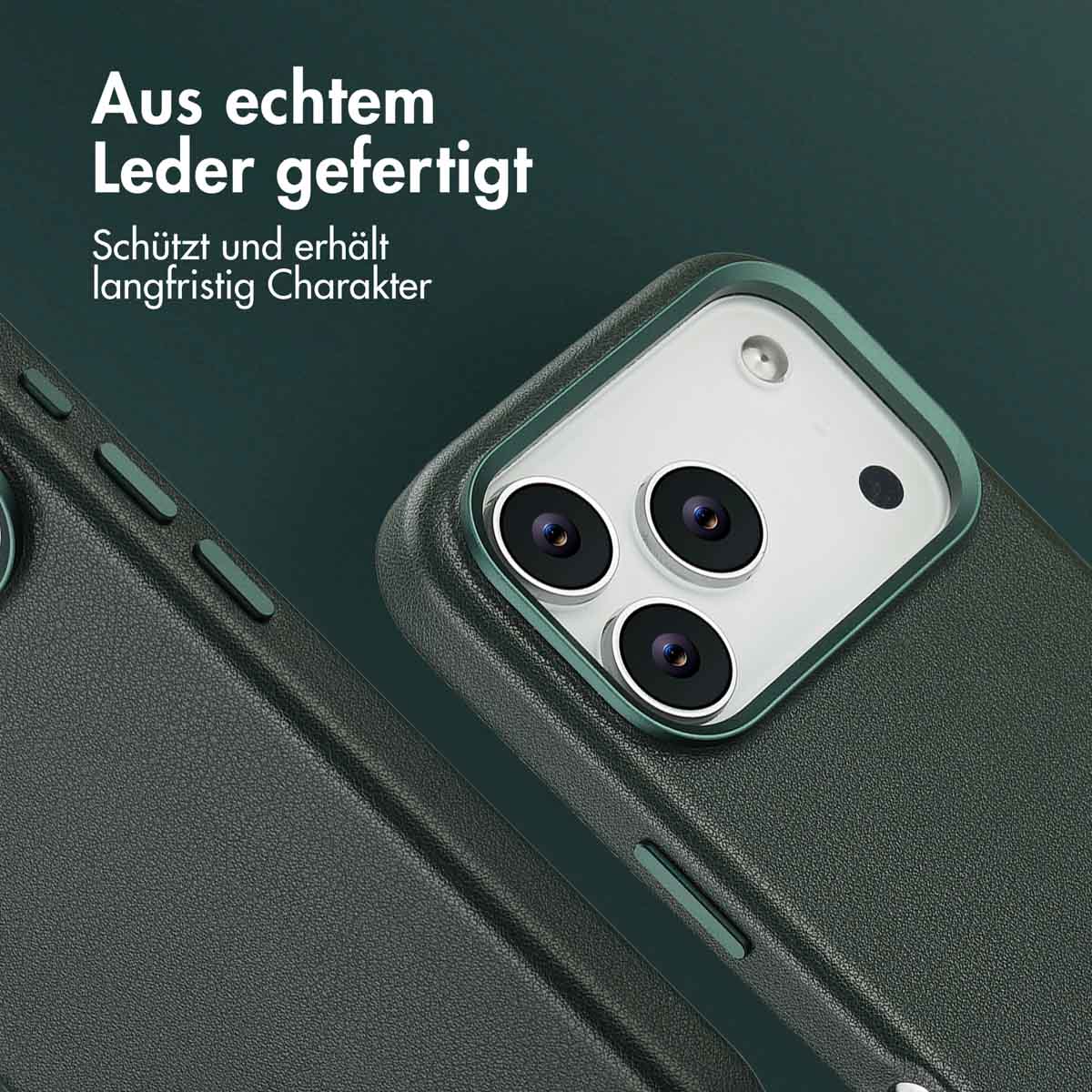 Accezz MagSafe Leather Backcover Apple iPhone 17 Pro - Cedar Green - Afbeelding 6