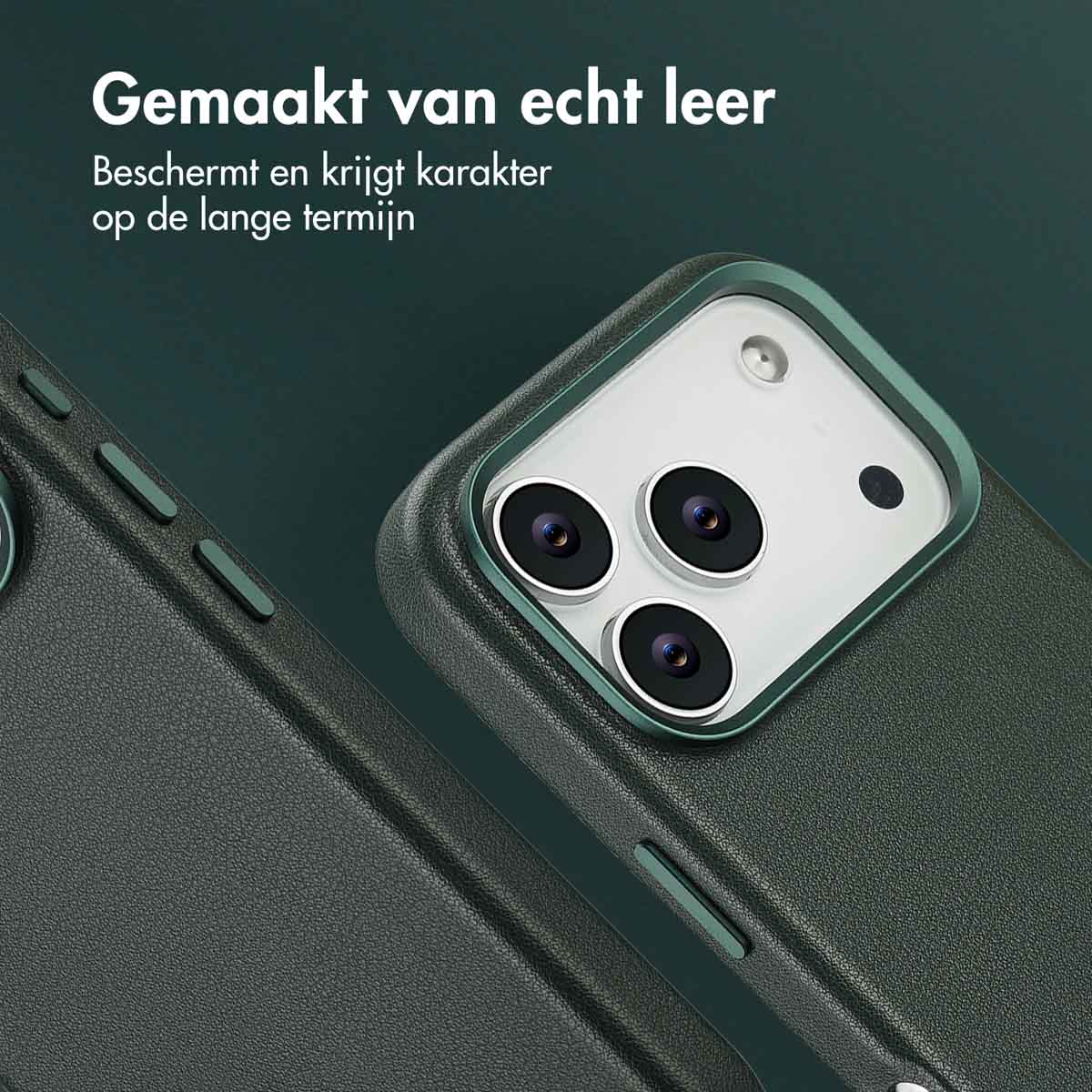 Accezz MagSafe Leather Backcover Apple iPhone 17 Pro - Cedar Green - Afbeelding 5
