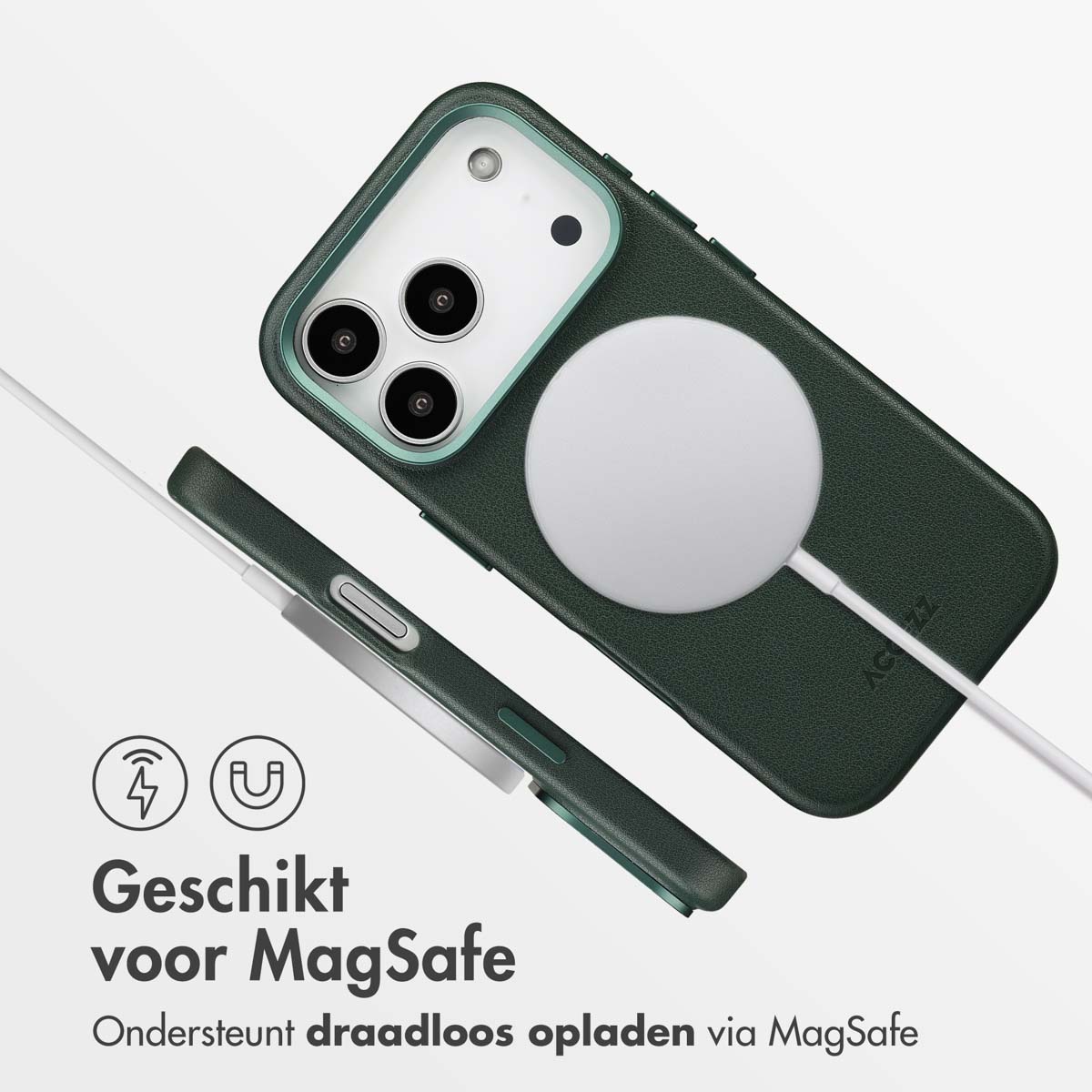 Accezz MagSafe Leather Backcover Apple iPhone 17 Pro - Cedar Green - Afbeelding 8