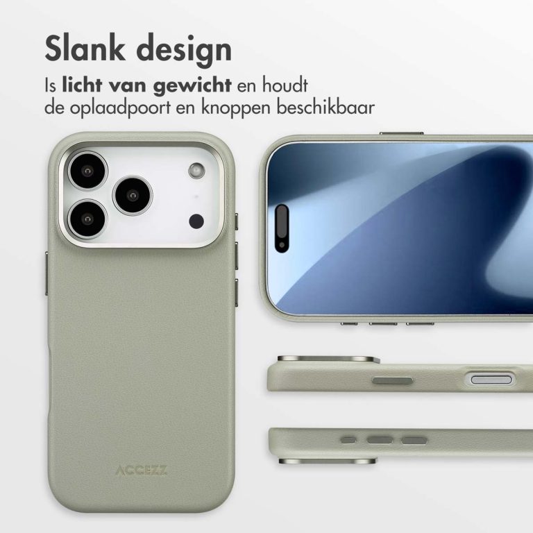 Accezz MagSafe Leather Backcover Apple iPhone 17 Pro - Light Grey - Afbeelding 10