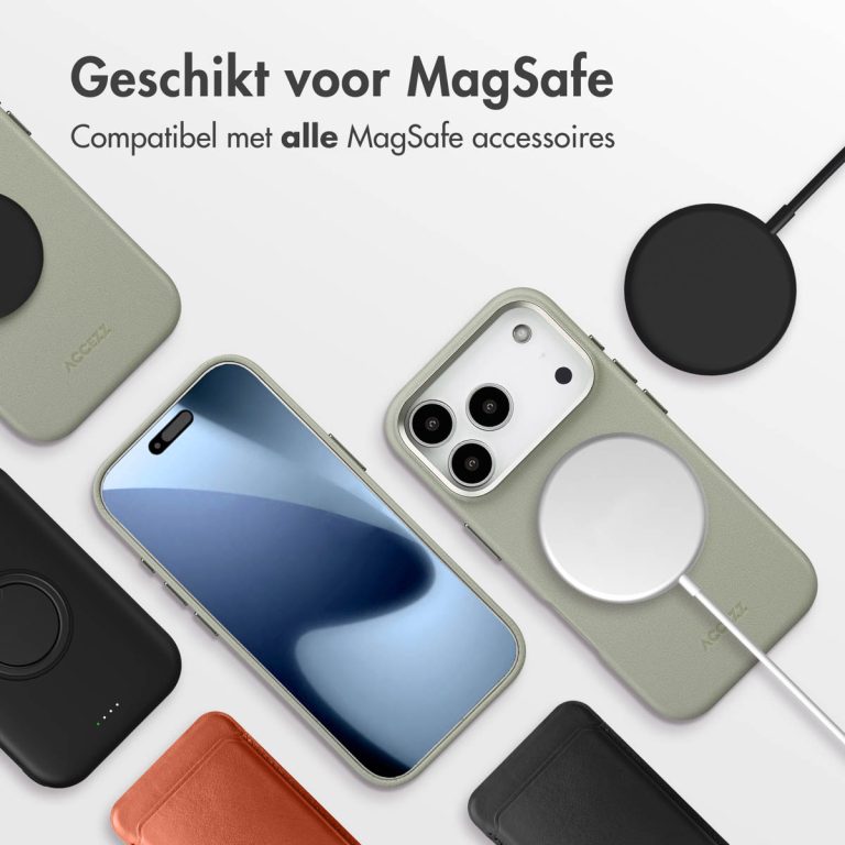 Accezz MagSafe Leather Backcover Apple iPhone 17 Pro - Light Grey - Afbeelding 8