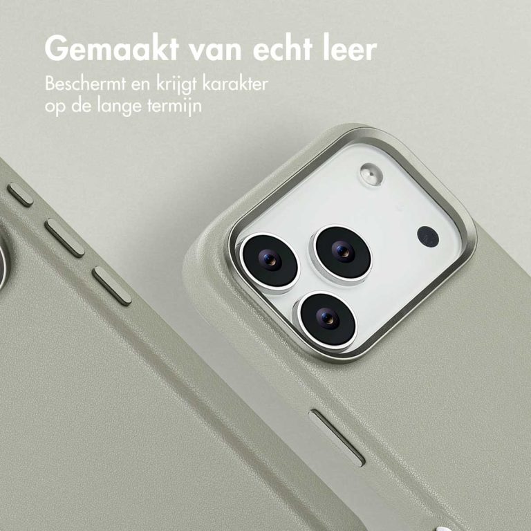 Accezz MagSafe Leather Backcover Apple iPhone 17 Pro - Light Grey - Afbeelding 5