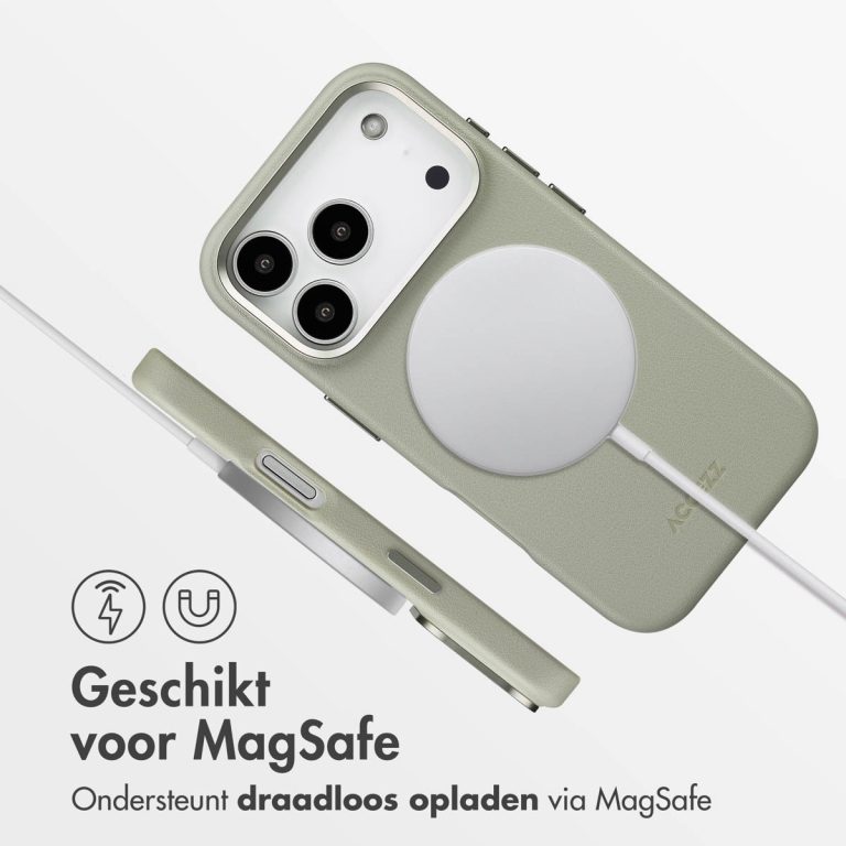 Accezz MagSafe Leather Backcover Apple iPhone 17 Pro - Light Grey - Afbeelding 7