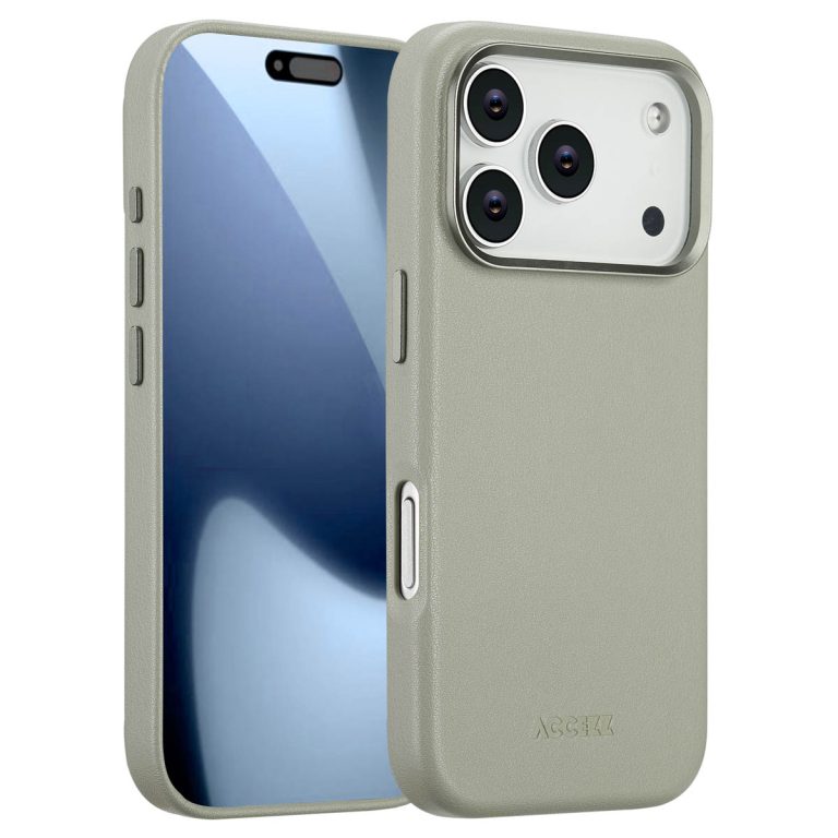Accezz MagSafe Leather Backcover Apple iPhone 17 Pro - Light Grey - Afbeelding 4