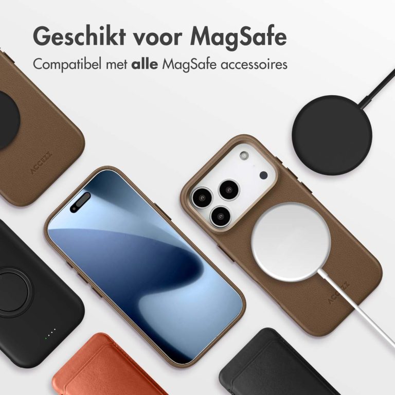 Accezz MagSafe Leather Backcover Apple iPhone 17 Pro - Coffee Brown - Afbeelding 9