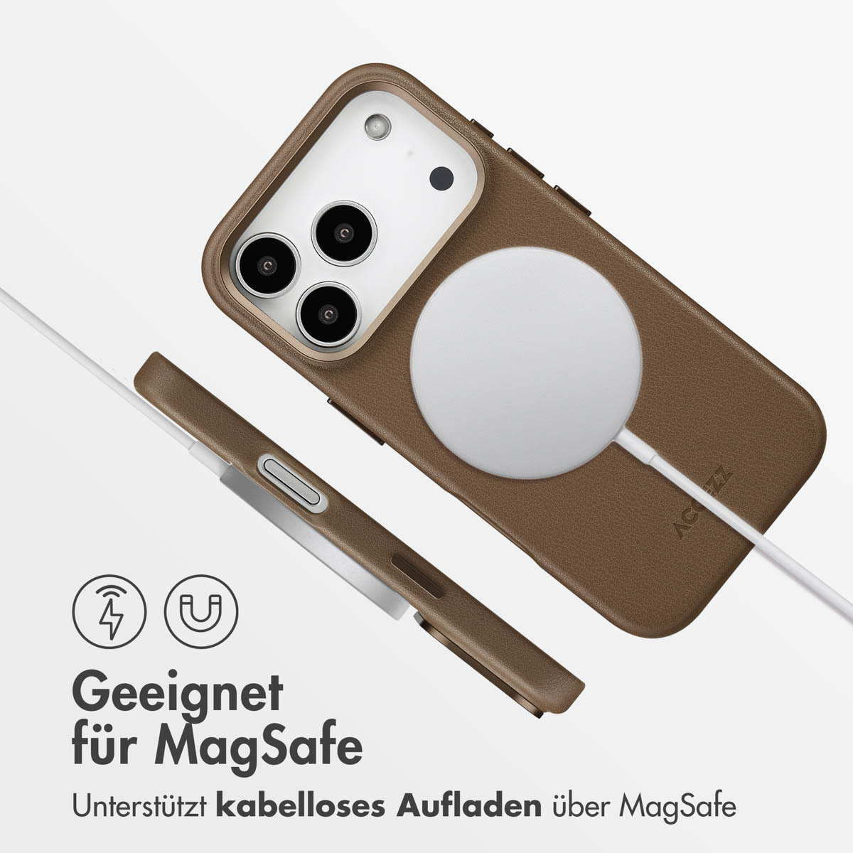 Accezz MagSafe Leather Backcover Apple iPhone 17 Pro - Coffee Brown - Afbeelding 7