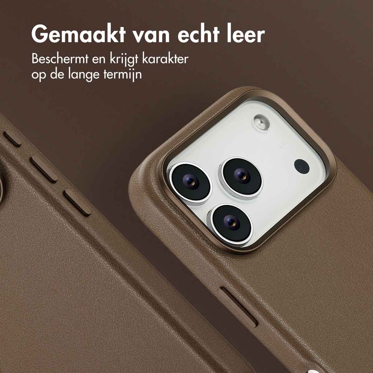 Accezz MagSafe Leather Backcover Apple iPhone 17 Pro - Coffee Brown - Afbeelding 5