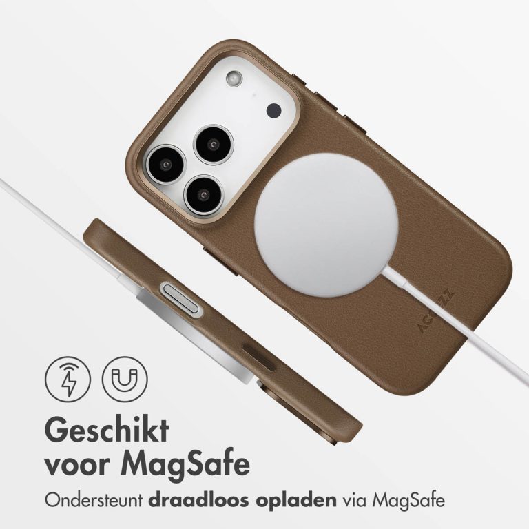 Accezz MagSafe Leather Backcover Apple iPhone 17 Pro - Coffee Brown - Afbeelding 7