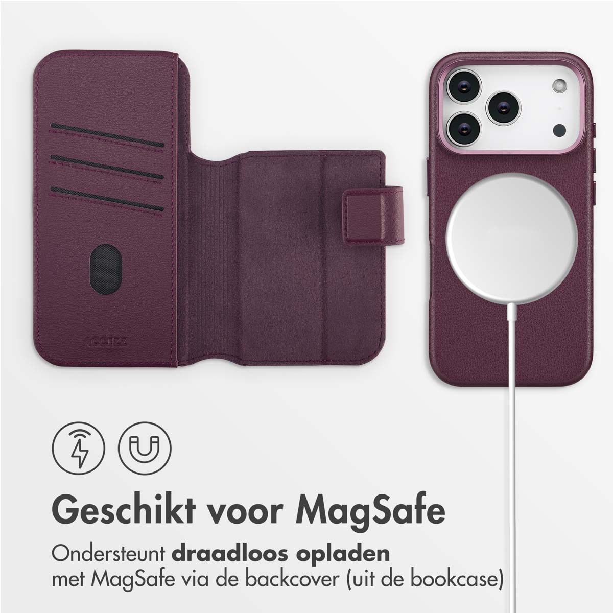 Accezz Leather Bookcase 2-in-1 met MagSafe Apple iPhone 17 Pro - Heath Purple - Afbeelding 4