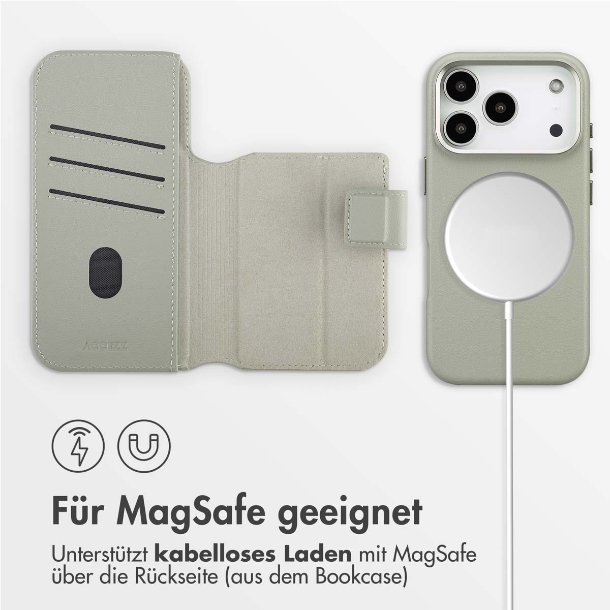 Accezz Leather Bookcase 2-in-1 met MagSafe Apple iPhone 17 Pro - Light Grey - Afbeelding 6