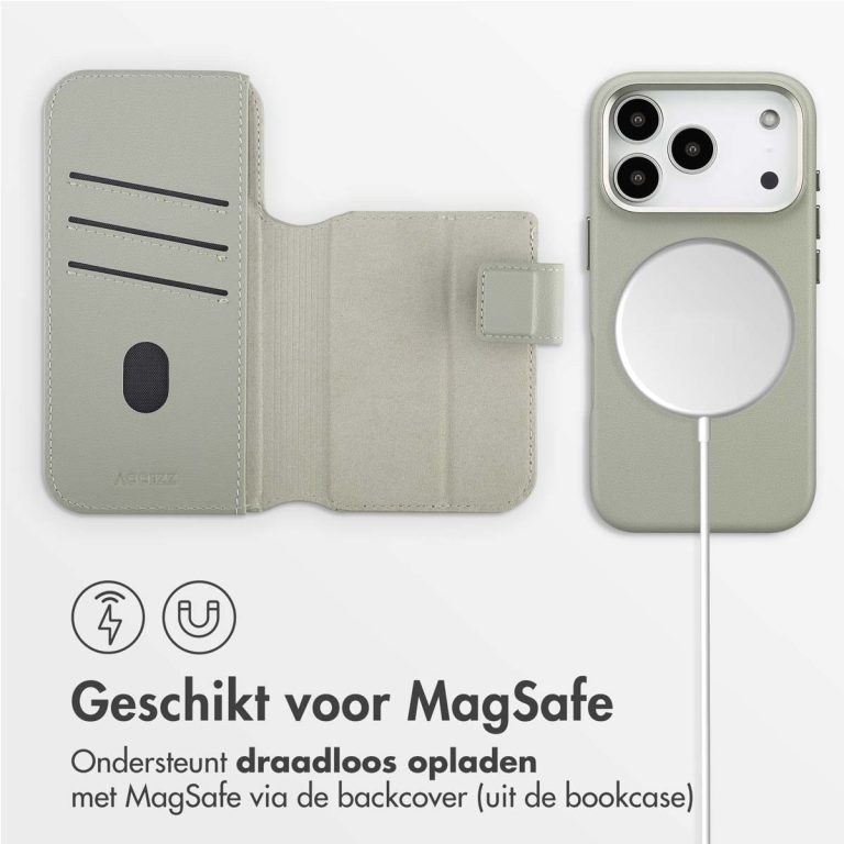Accezz Leather Bookcase 2-in-1 met MagSafe Apple iPhone 17 Pro - Light Grey - Afbeelding 5
