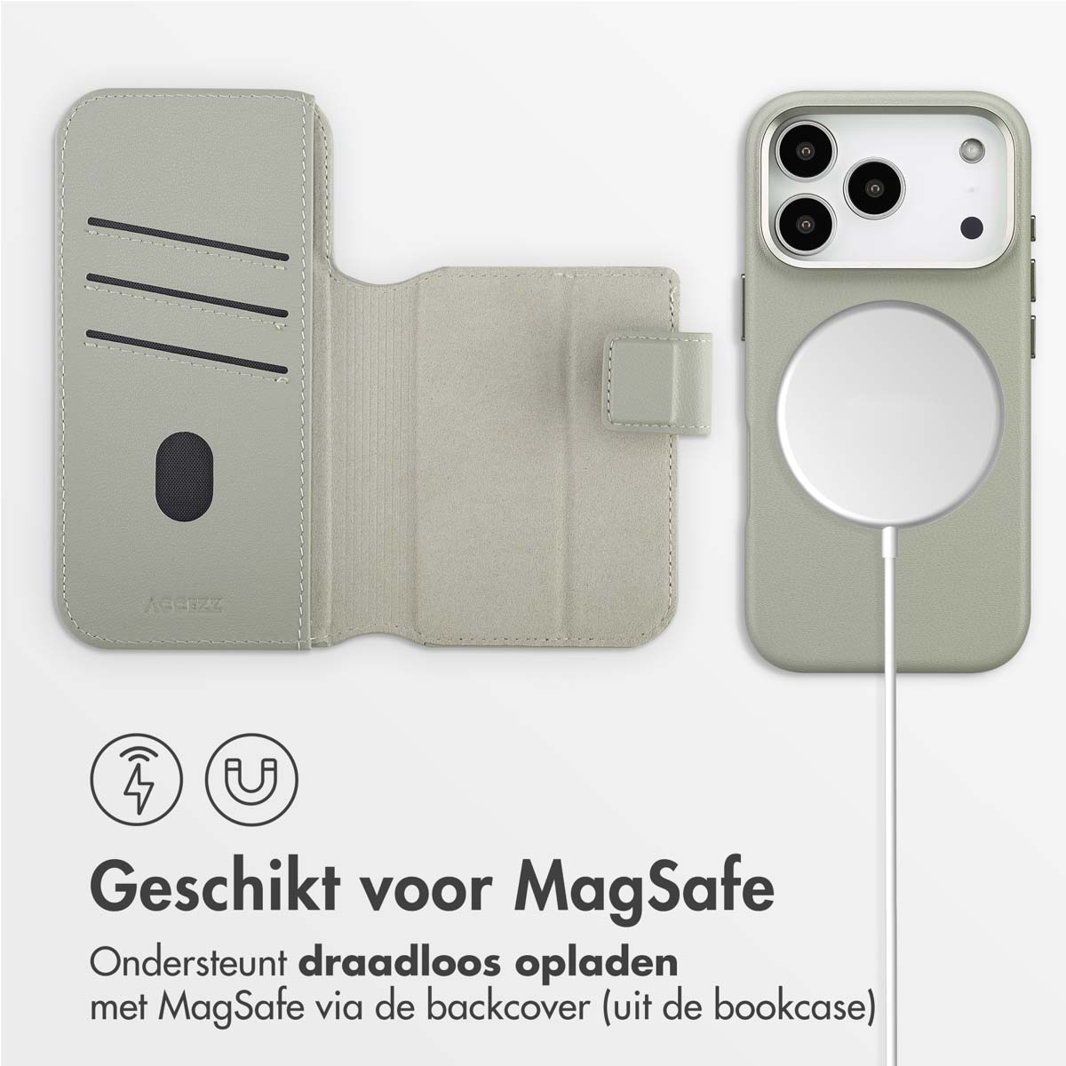 Accezz Leather Bookcase 2-in-1 met MagSafe Apple iPhone 17 Pro - Light Grey - Afbeelding 4