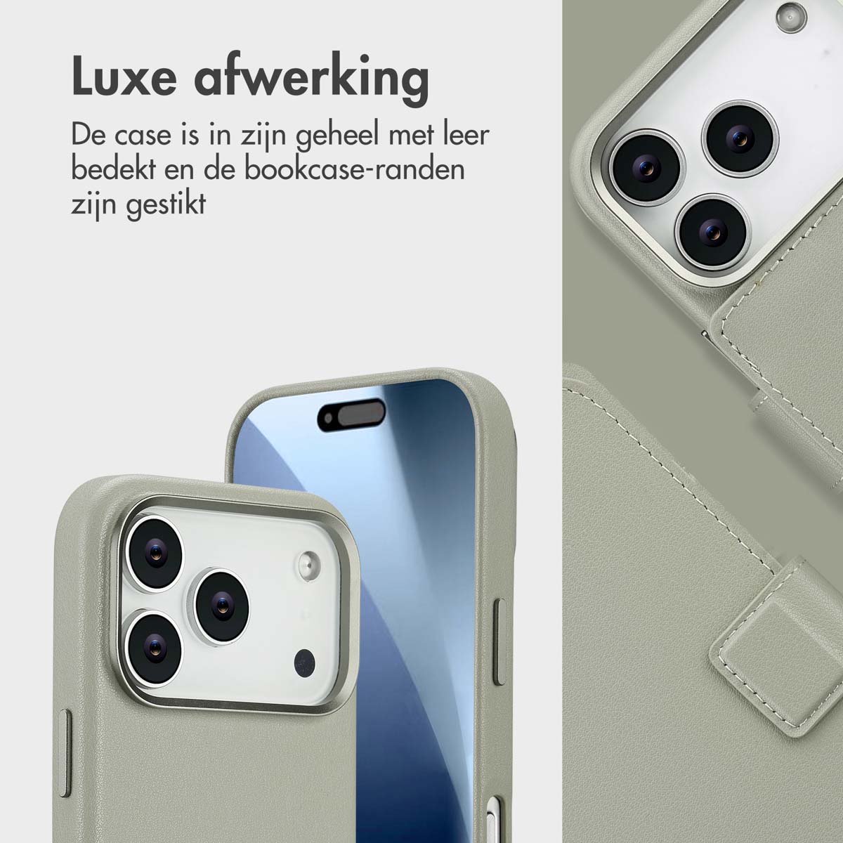 Accezz Leather Bookcase 2-in-1 met MagSafe Apple iPhone 17 Pro - Light Grey - Afbeelding 9