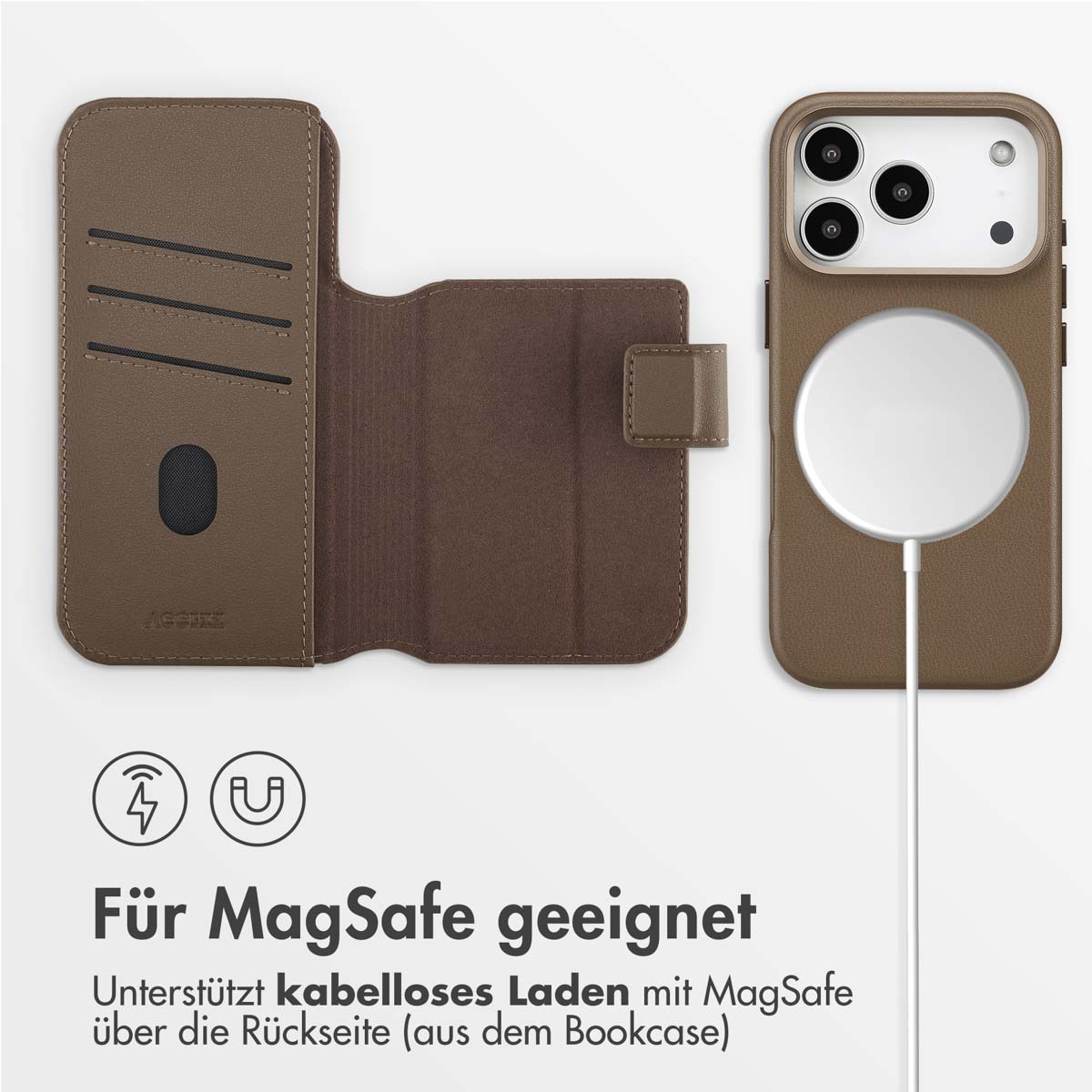 Accezz Leather Bookcase 2-in-1 met MagSafe Apple iPhone 17 Pro - Coffee Brown - Afbeelding 6