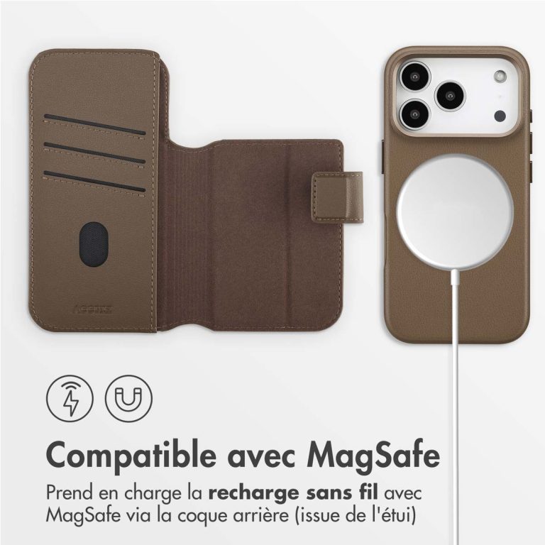 Accezz Leather Bookcase 2-in-1 met MagSafe Apple iPhone 17 Pro - Coffee Brown - Afbeelding 10