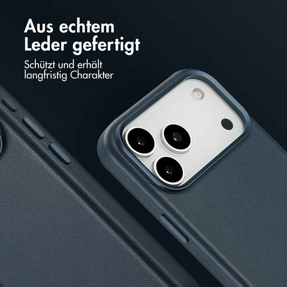 Accezz MagSafe Leather Backcover Apple iPhone 17 Pro Max - Nightfall Blue - Afbeelding 5