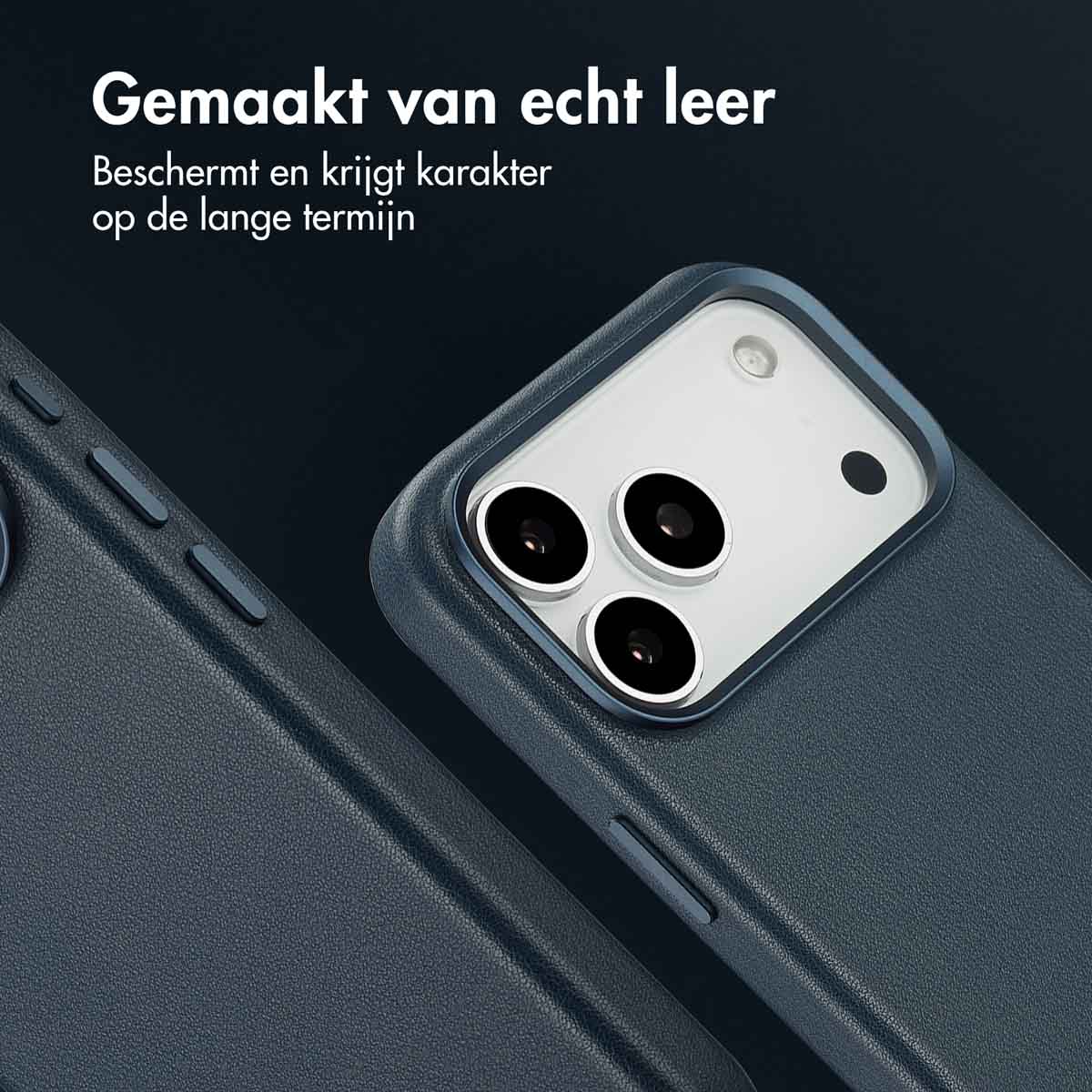 Accezz MagSafe Leather Backcover Apple iPhone 17 Pro Max - Nightfall Blue - Afbeelding 4