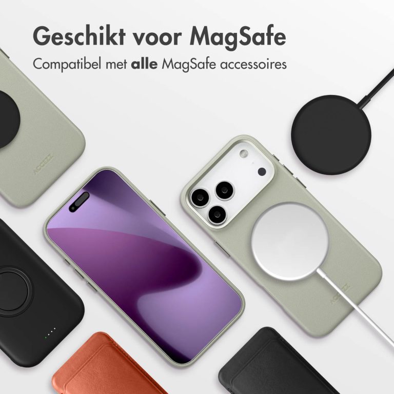 Accezz MagSafe Leather Backcover Apple iPhone 17 Pro Max - Light Grey - Afbeelding 9