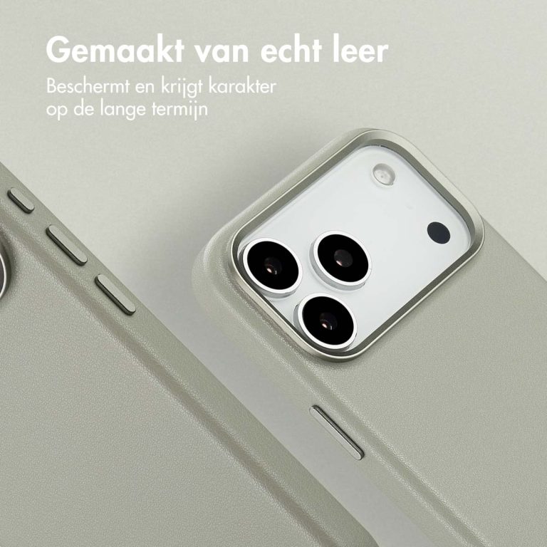 Accezz MagSafe Leather Backcover Apple iPhone 17 Pro Max - Light Grey - Afbeelding 6