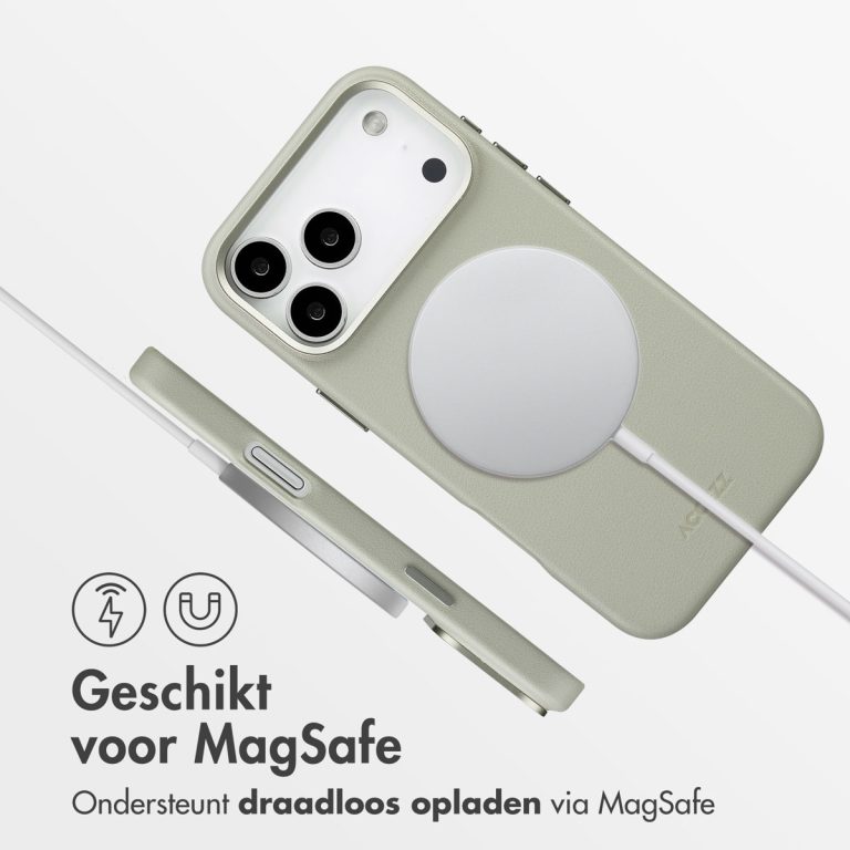 Accezz MagSafe Leather Backcover Apple iPhone 17 Pro Max - Light Grey - Afbeelding 7