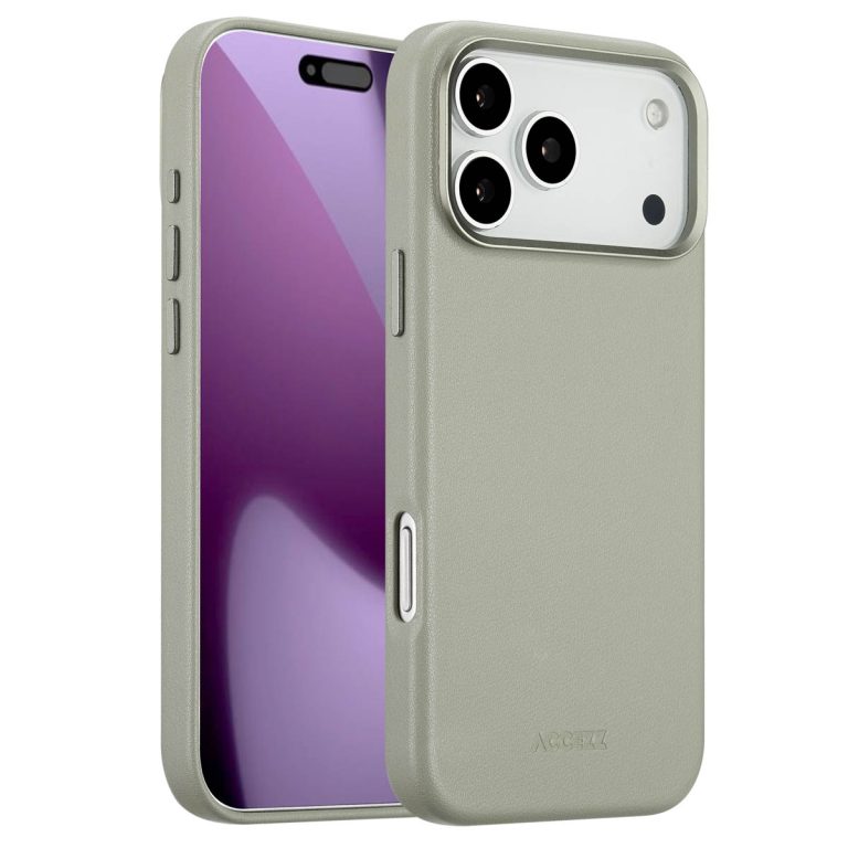 Accezz MagSafe Leather Backcover Apple iPhone 17 Pro Max - Light Grey - Afbeelding 4