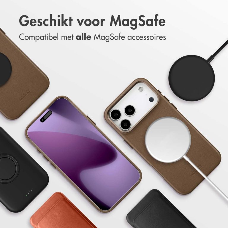 Accezz MagSafe Leather Backcover Apple iPhone 17 Pro Max - Coffee Brown - Afbeelding 8