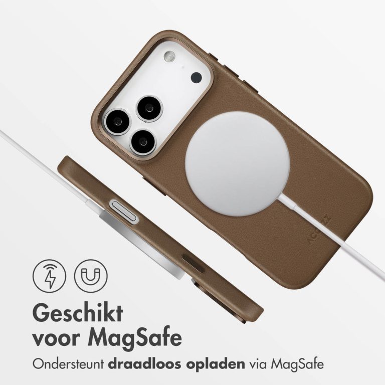 Accezz MagSafe Leather Backcover Apple iPhone 17 Pro Max - Coffee Brown - Afbeelding 6