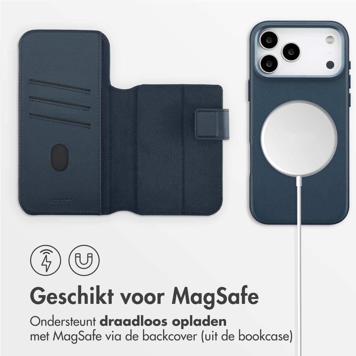 Accezz Leather Bookcase 2-in-1 met MagSafe Apple iPhone 17 Pro Max - Nightfall Blue - Afbeelding 4