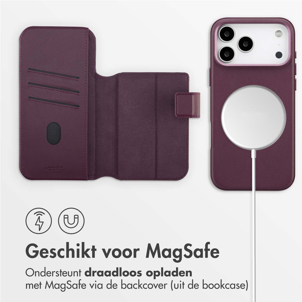 Accezz Leather Bookcase 2-in-1 met MagSafe Apple iPhone 17 Pro Max - Heath Purple - Afbeelding 4