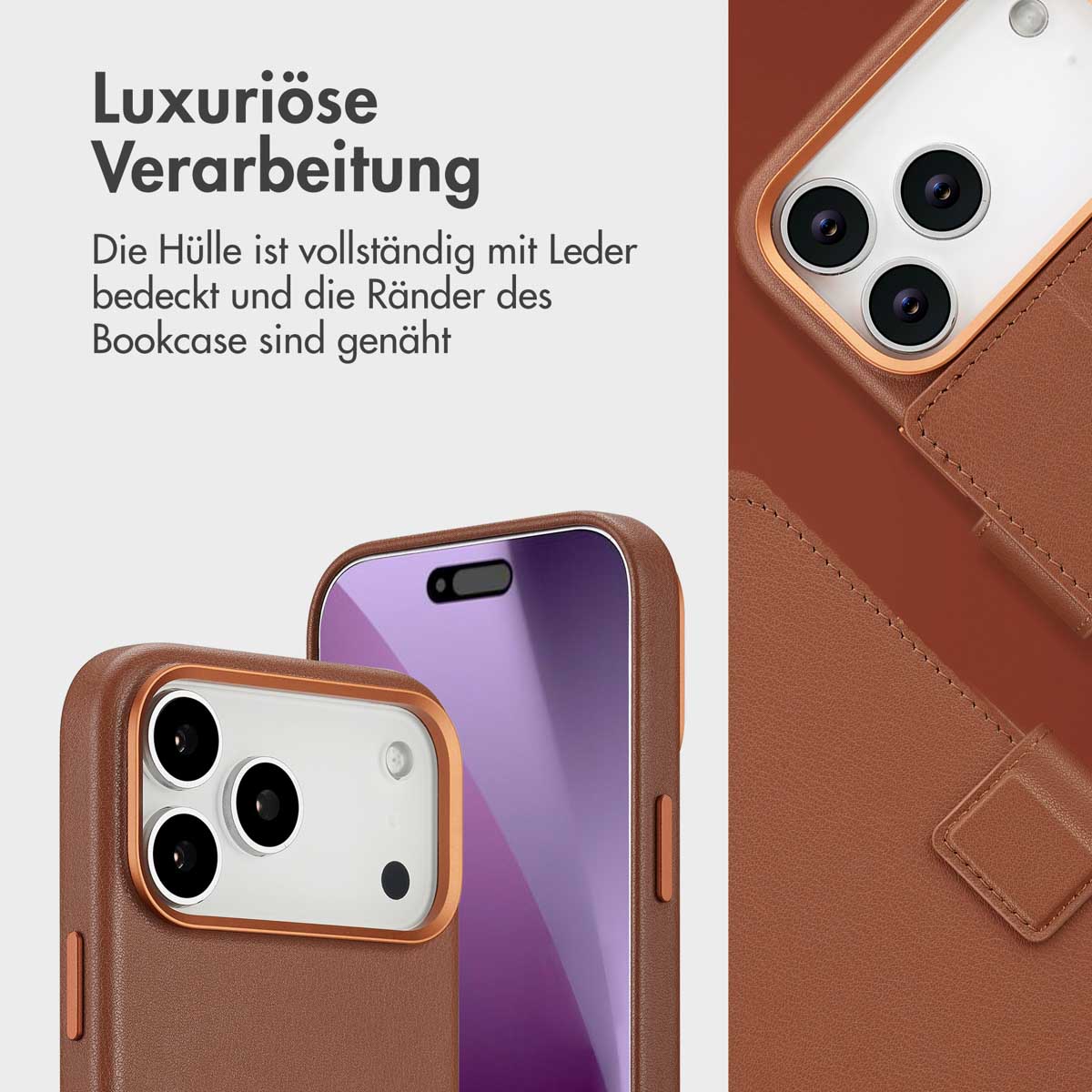 Accezz Leather Bookcase 2-in-1 met MagSafe Apple iPhone 17 Pro Max - Sienna Brown - Afbeelding 9