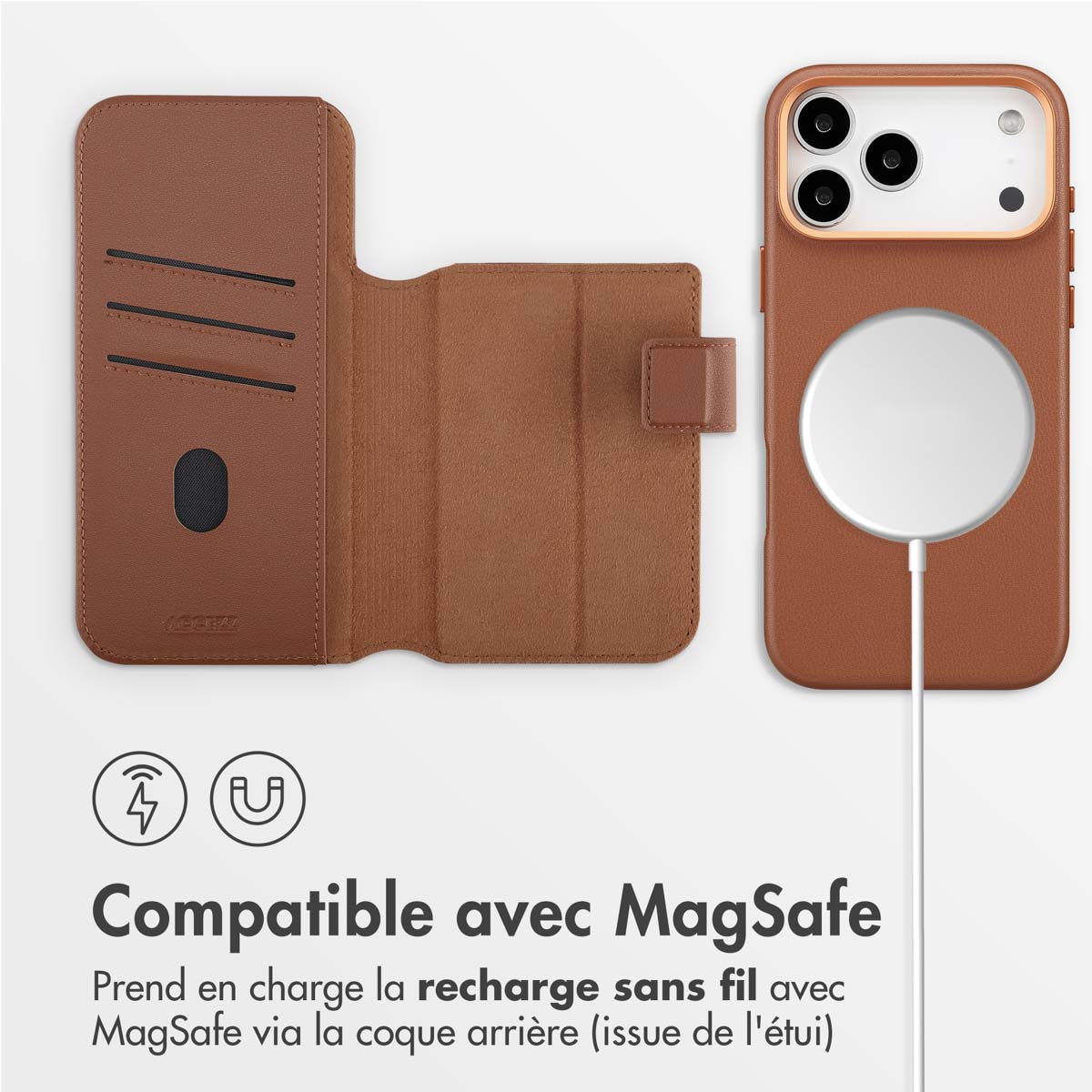 Accezz Leather Bookcase 2-in-1 met MagSafe Apple iPhone 17 Pro Max - Sienna Brown - Afbeelding 5