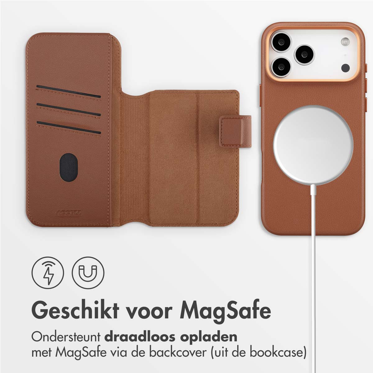 Accezz Leather Bookcase 2-in-1 met MagSafe Apple iPhone 17 Pro Max - Sienna Brown - Afbeelding 4