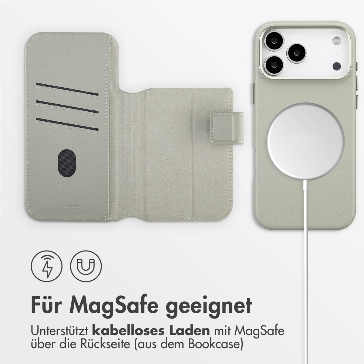 Accezz Leather Bookcase 2-in-1 met MagSafe Apple iPhone 17 Pro Max - Light Grey - Afbeelding 6