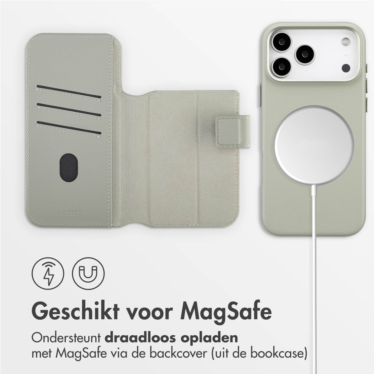 Accezz Leather Bookcase 2-in-1 met MagSafe Apple iPhone 17 Pro Max - Light Grey - Afbeelding 4