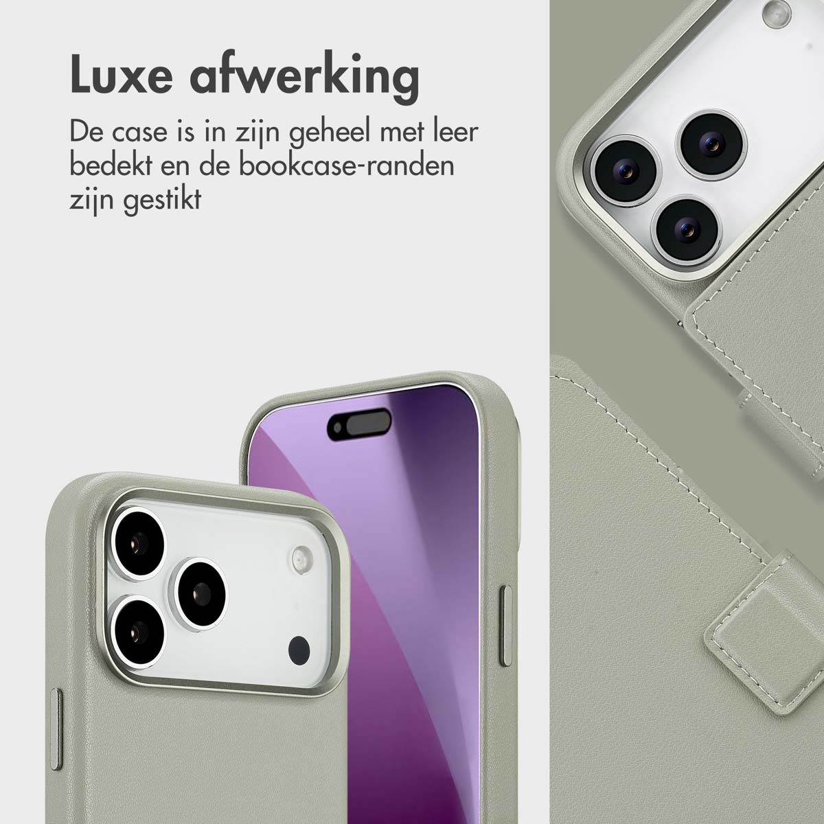 Accezz Leather Bookcase 2-in-1 met MagSafe Apple iPhone 17 Pro Max - Light Grey - Afbeelding 9