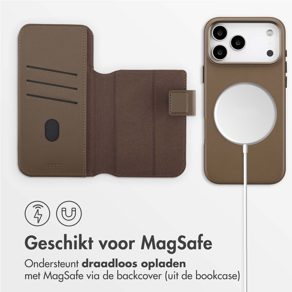 Accezz Leather Bookcase 2-in-1 met MagSafe Apple iPhone 17 Pro Max - Coffee Brown - Afbeelding 4