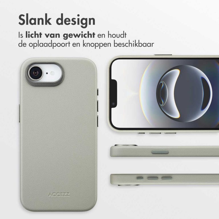Accezz MagSafe Leather Backcover Apple iPhone 16e - Light Grey - Afbeelding 10