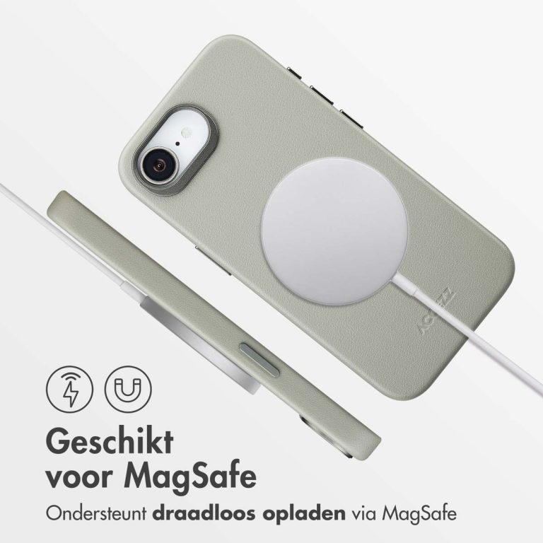 Accezz MagSafe Leather Backcover Apple iPhone 16e - Light Grey - Afbeelding 6