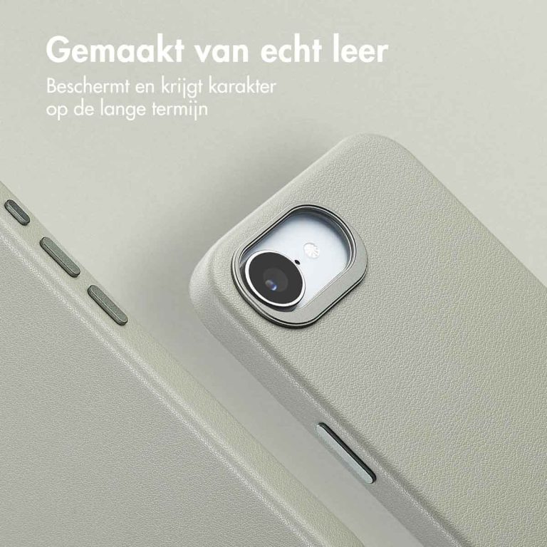 Accezz MagSafe Leather Backcover Apple iPhone 16e - Light Grey - Afbeelding 4