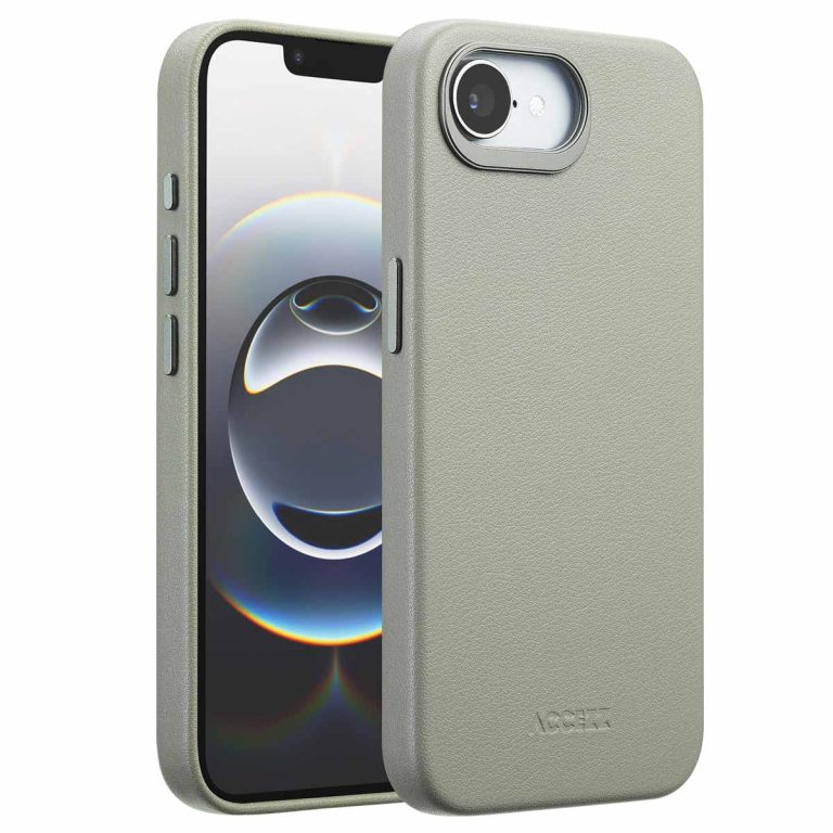 Accezz MagSafe Leather Backcover Apple iPhone 16e - Light Grey - Afbeelding 5